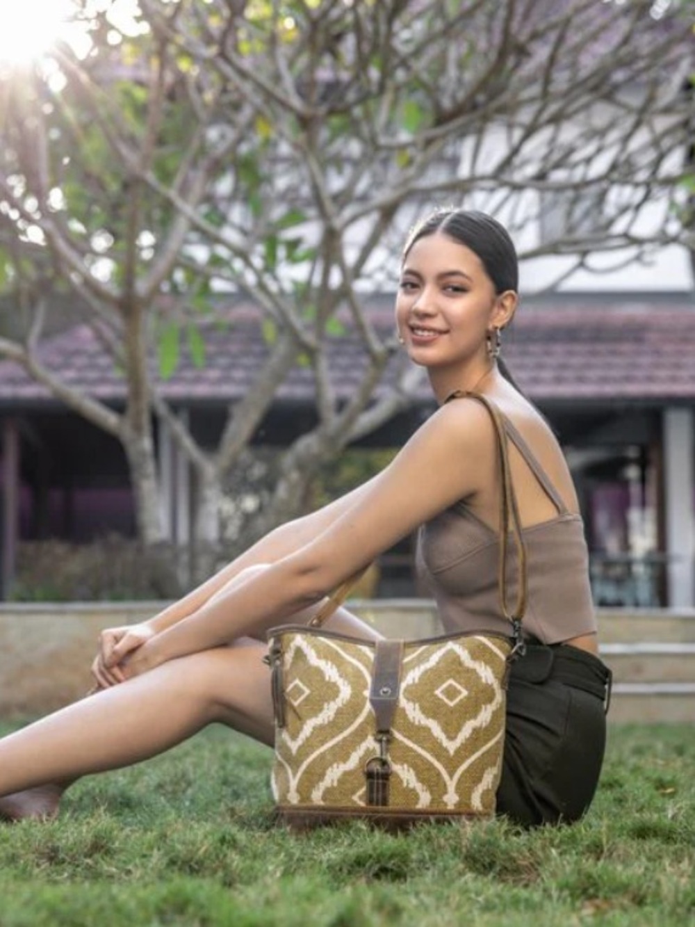 Myra Bag Brown/Olive Aesthetics Shoulder Handbag Leather Western Style